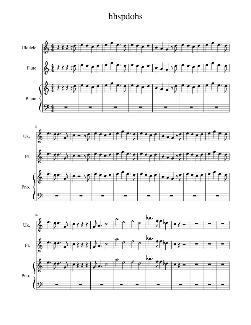 HOUSE OF GOLD Sheet music for Piano, Flute, Ukulele (Mixed Trio