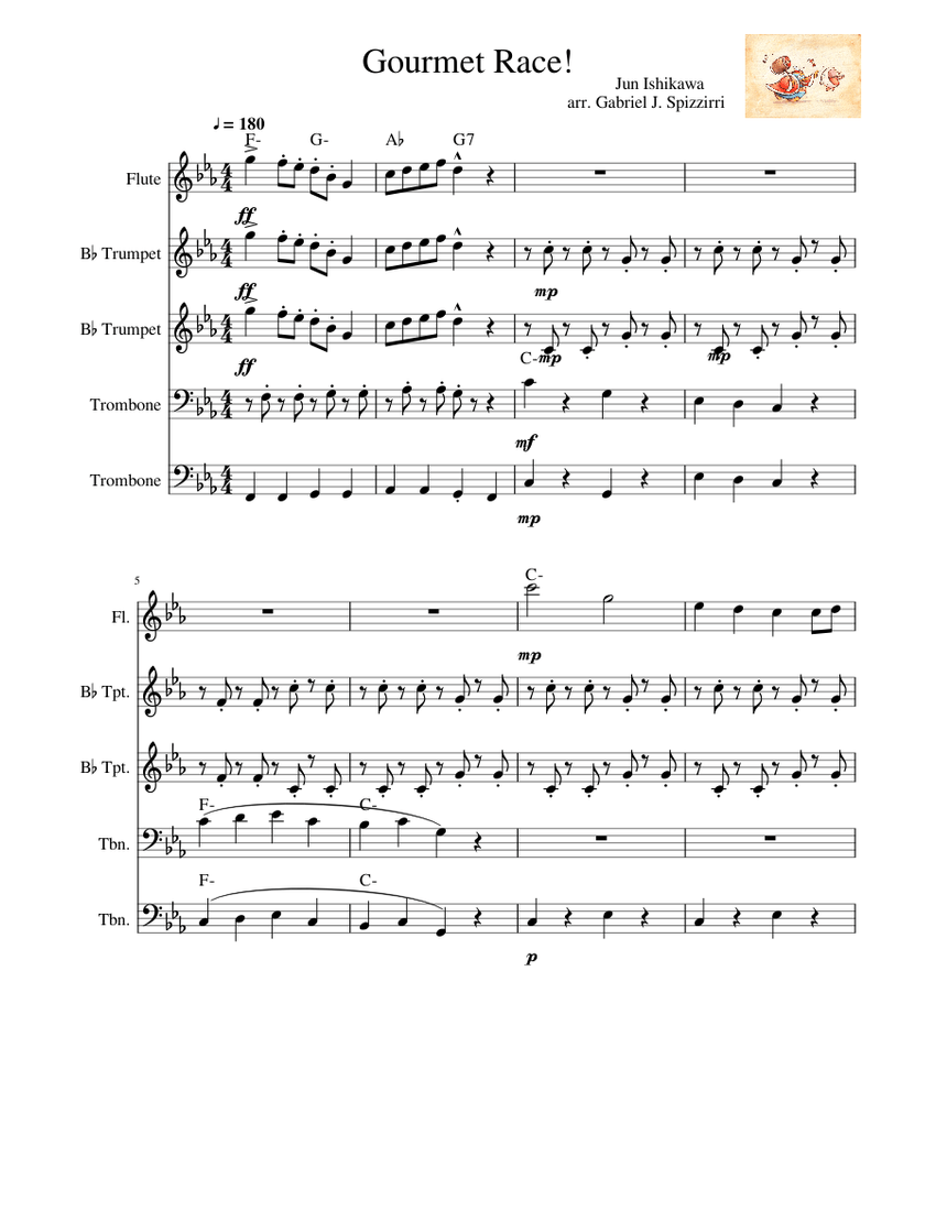 Gourmet race 1 3 Sheet music for Trombone, Flute, Trumpet in b-flat ...