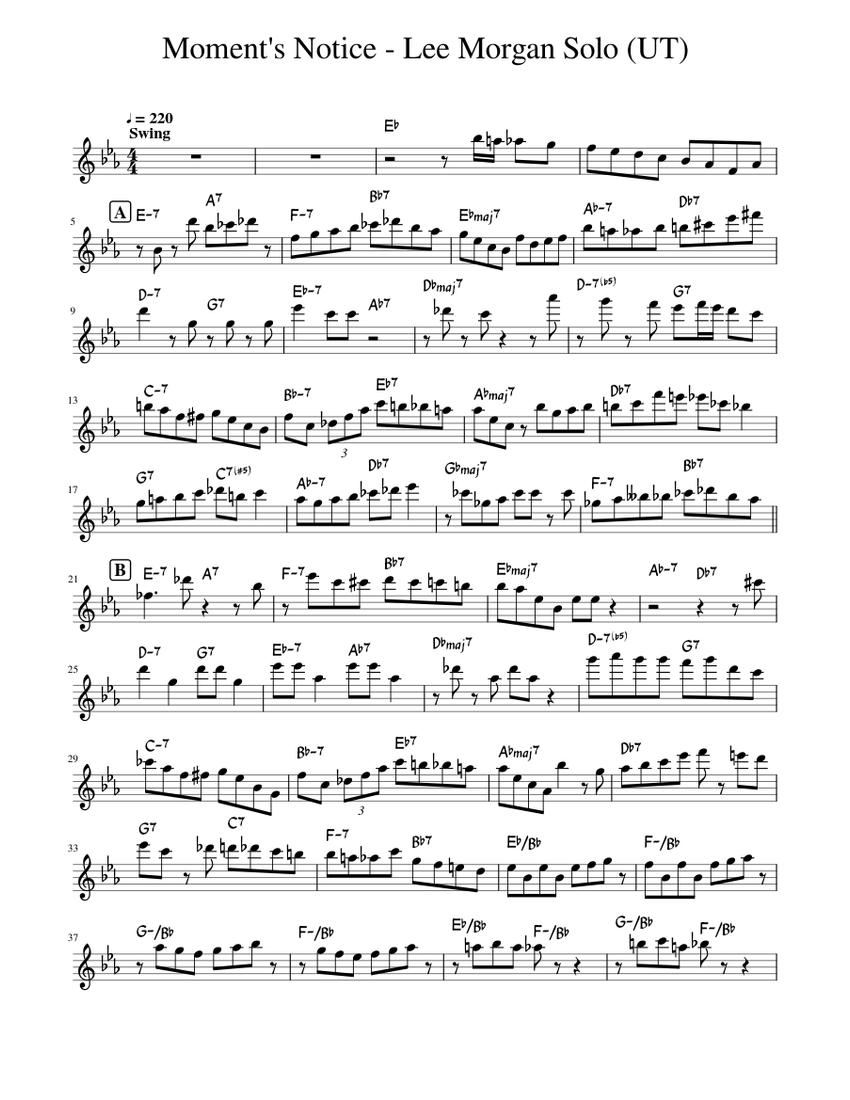 Moment Notice.pdf Moment's Notice - Lee Morgan Solo Sheet music for Saxophone alto (Solo ...