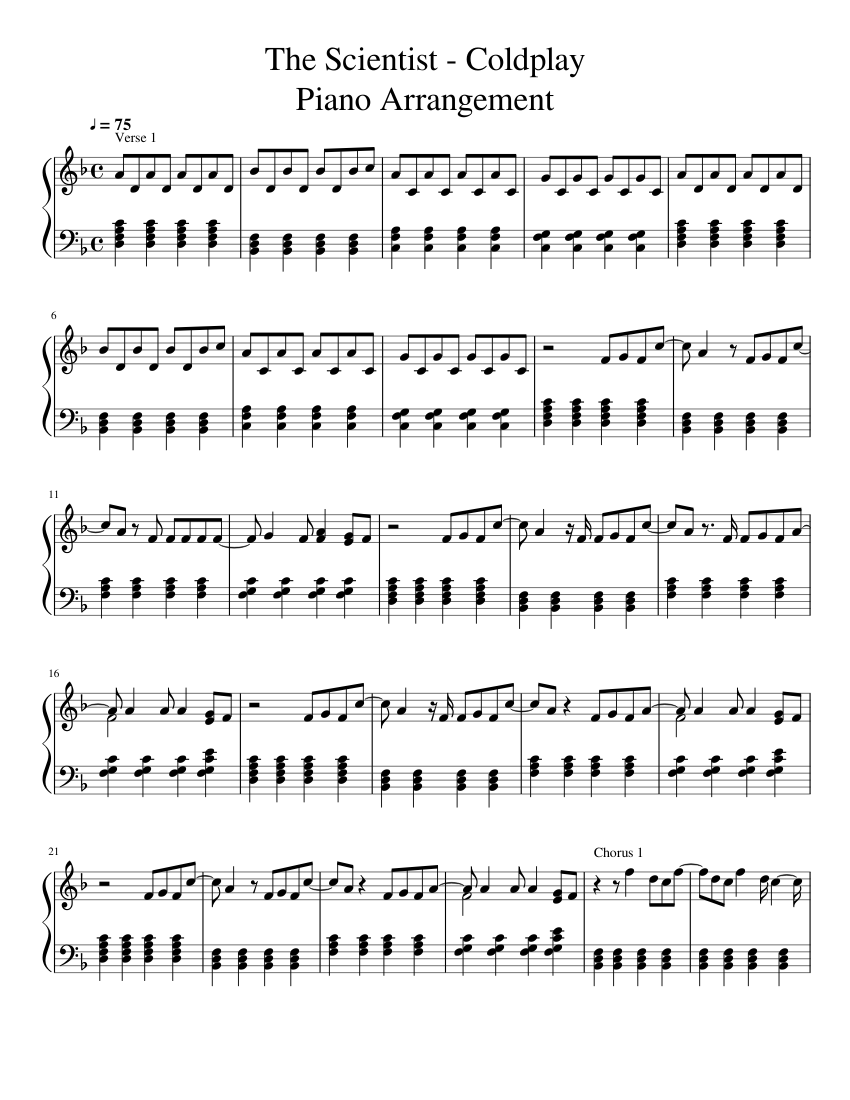 The Scientist - Coldplay Piano Arrangement Sheet music for Piano (Solo) |  Musescore.com