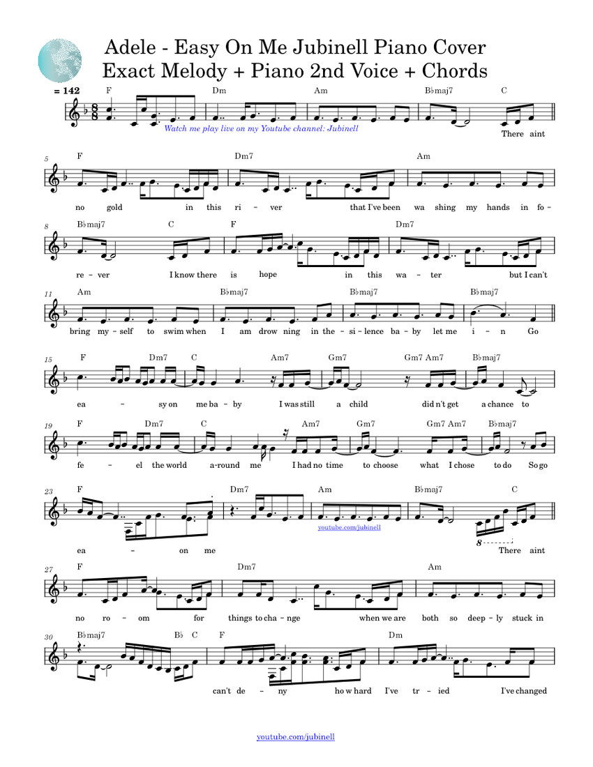Easy On Me Piano Chords