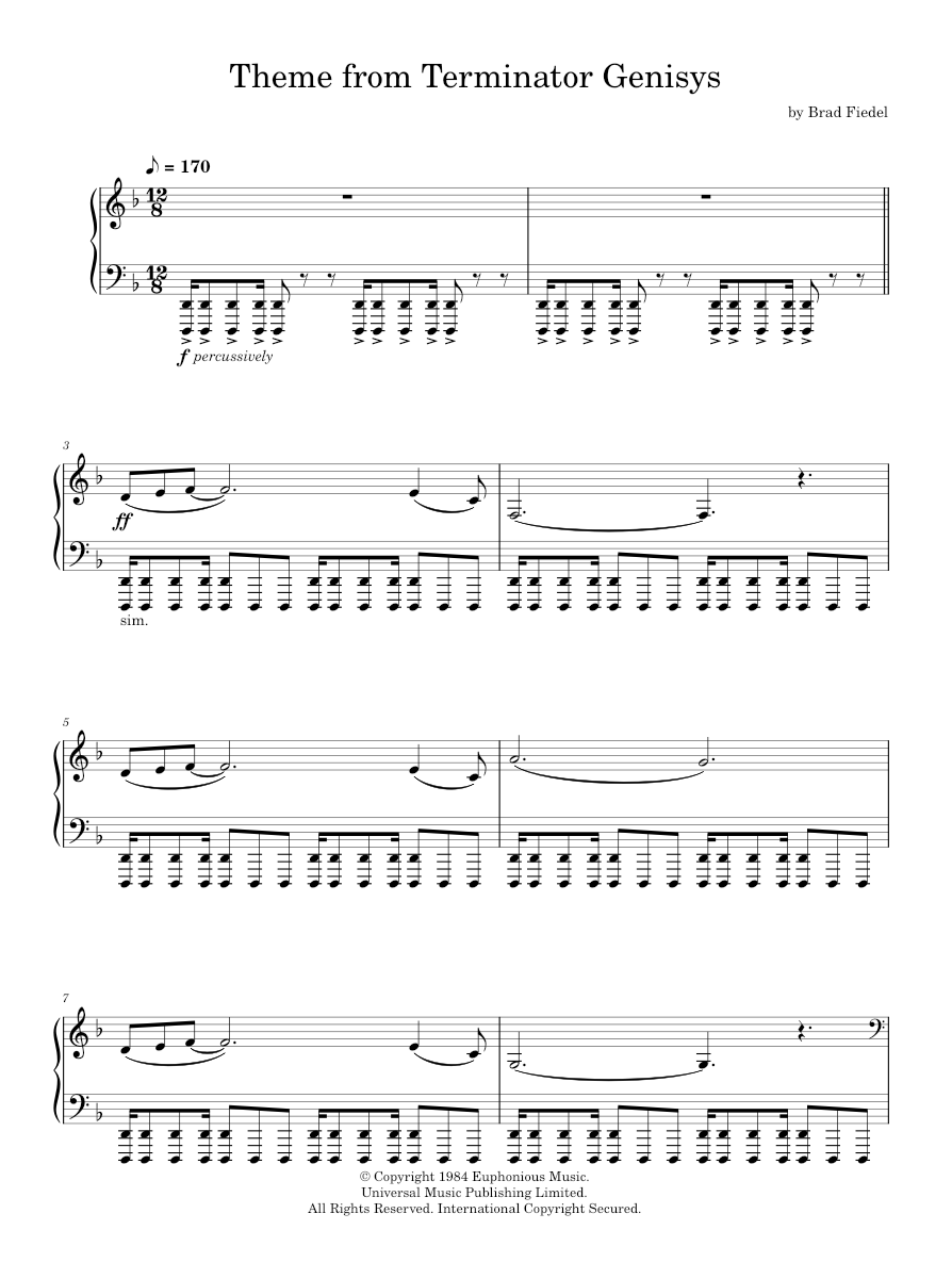 Terminator Theme Sheet music for Piano by Brad Fiedel Official ...