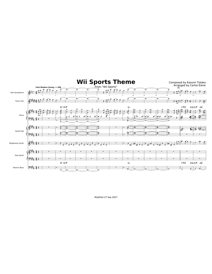 Wii Sports Arrangement Sheet music for Piano, Saxophone alto, Saxophone