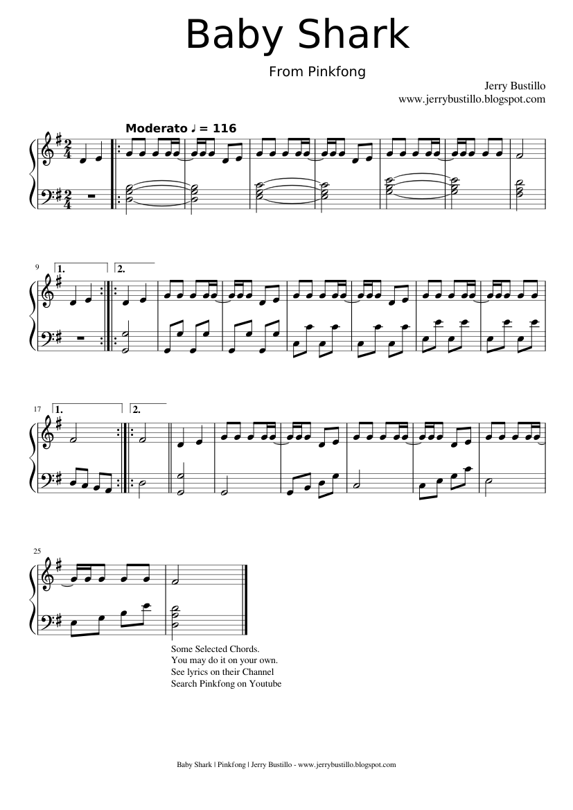 Baby Shark Song Sheet Music For Piano Solo Musescore Com - roblox piano baby shark