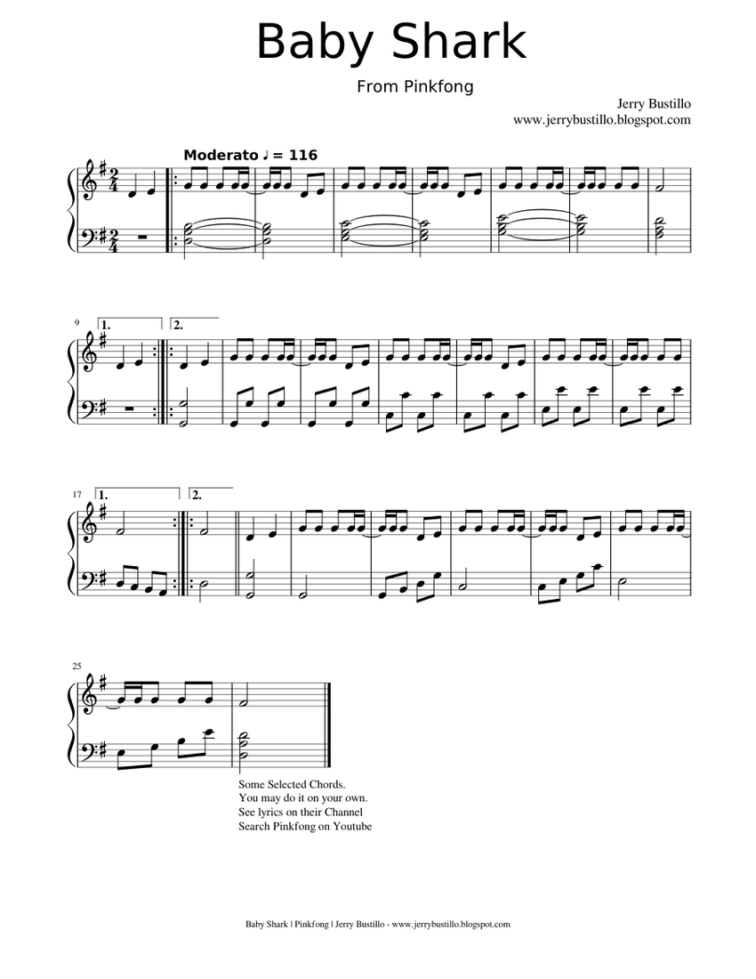 Baby Shark Song Sheet Music For Piano Solo Musescore Com - roblox baby shark piano sheet