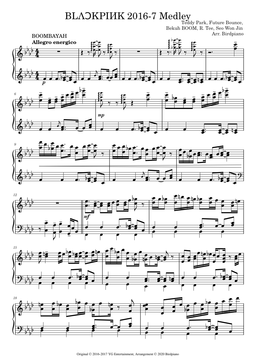 BLACKPINK 2016-7 Medley (Advanced Piano Solo) Sheet music for Piano (Solo)  | Musescore.com