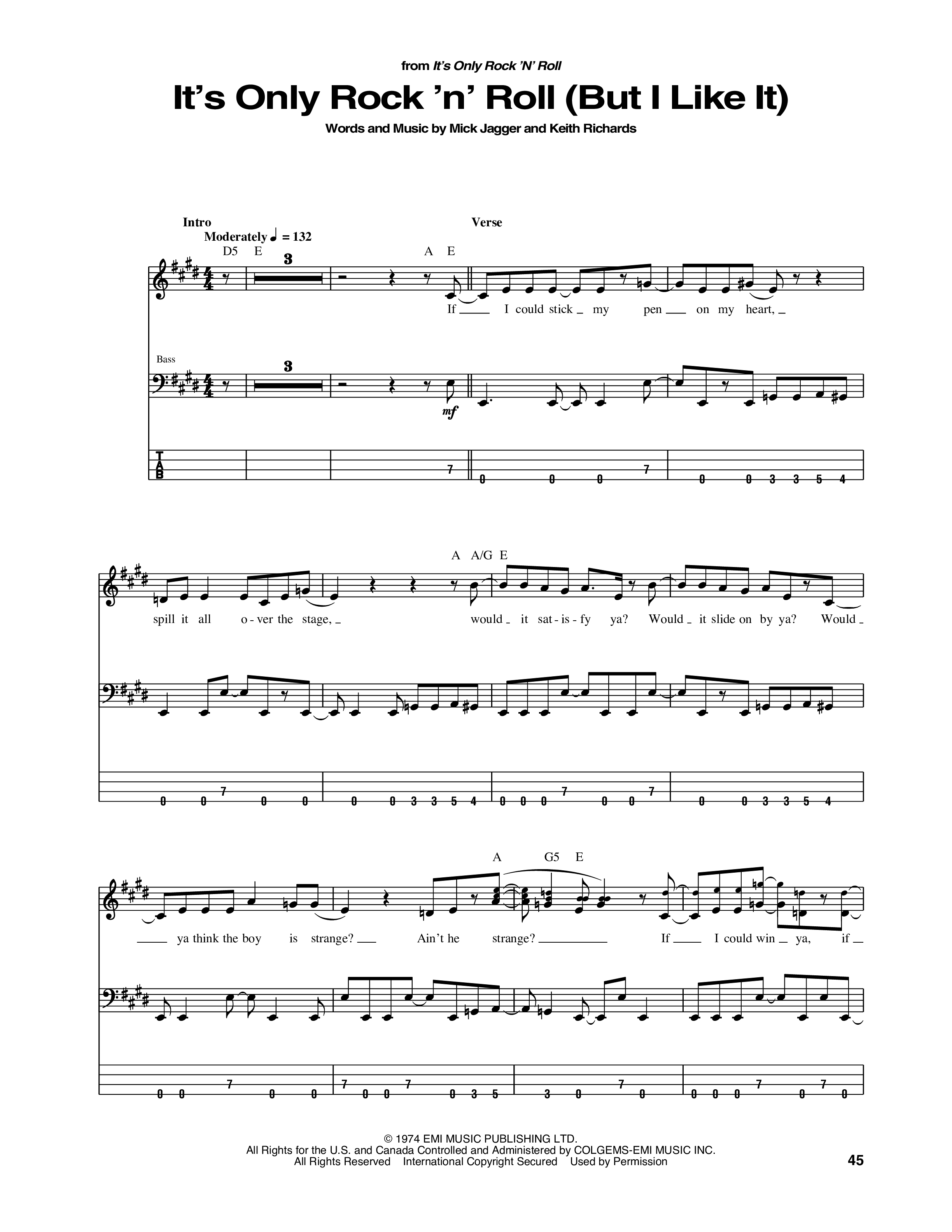 Play Official version of Its only rock n roll Sheet Music by The