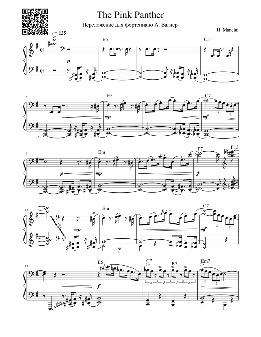 The Pink Panther Sheet music for Piano (Solo) | Musescore.com