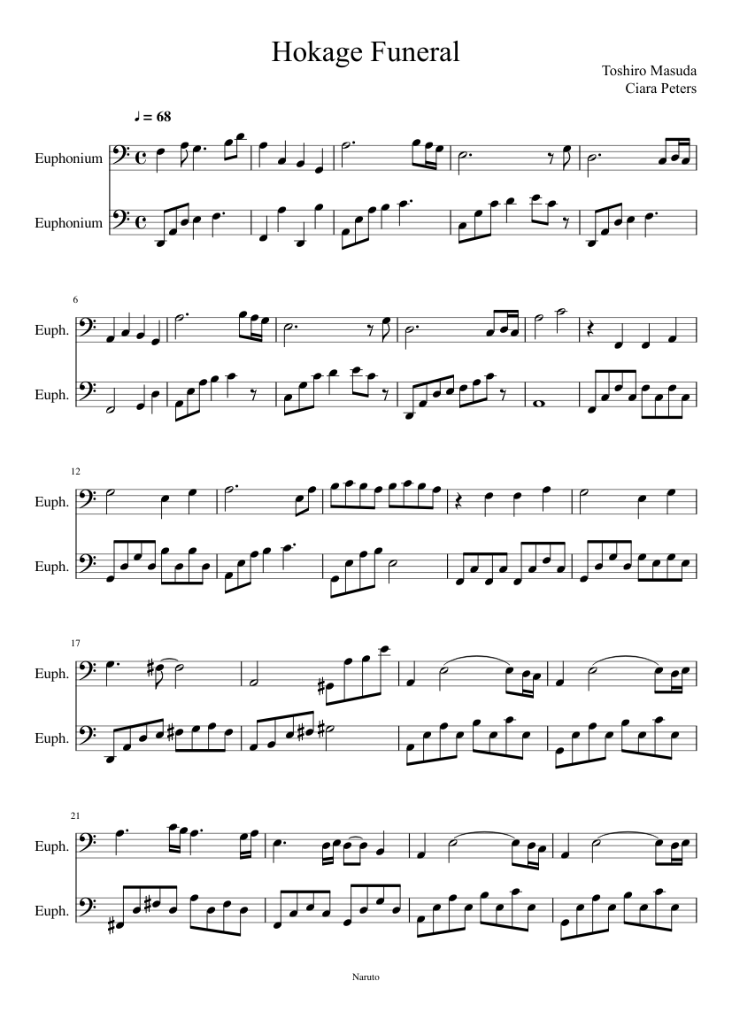 Naruto - Grief and Sorrow (Hokage Funeral) Sheet music for Euphonium (Brass  Duet) | Musescore.com