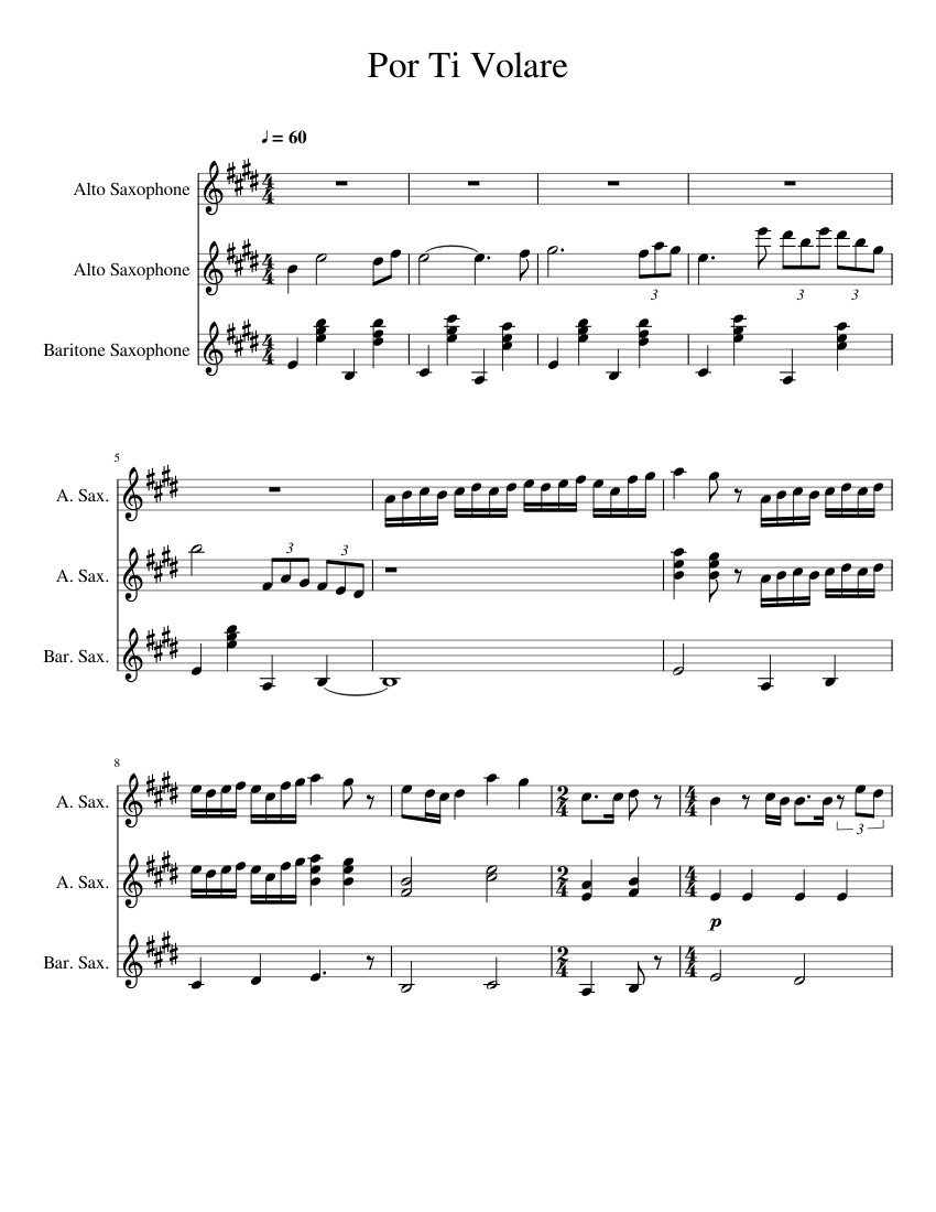 Por Ti Volare Sax Trio Sheet music for Saxophone alto, Saxophone baritone  (Saxophone Ensemble) | Musescore.com