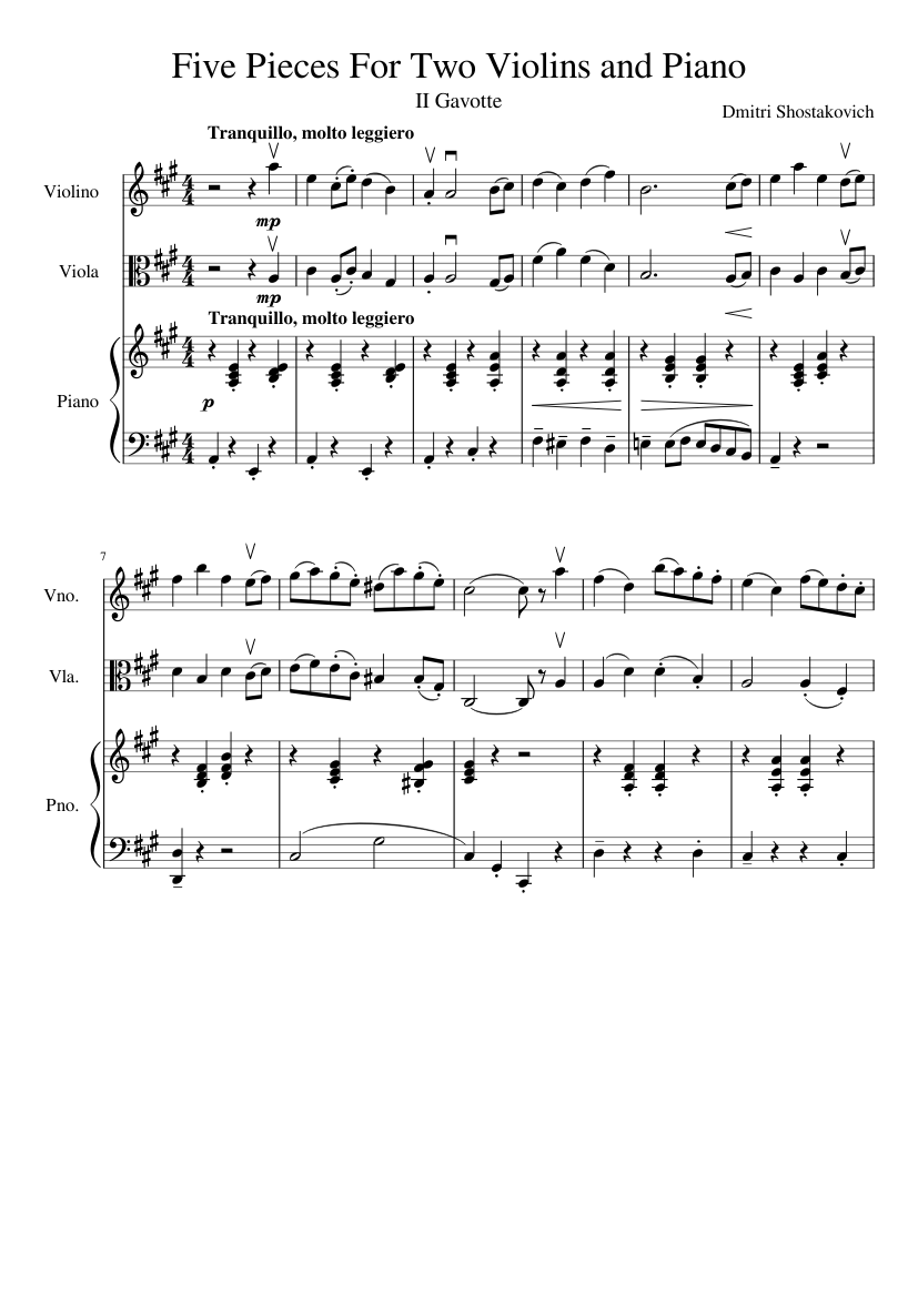 Five Pieces For Two Violins and Piano - II Gavotte Sheet music for Piano,  Violin, Viola (Mixed Trio) | Musescore.com
