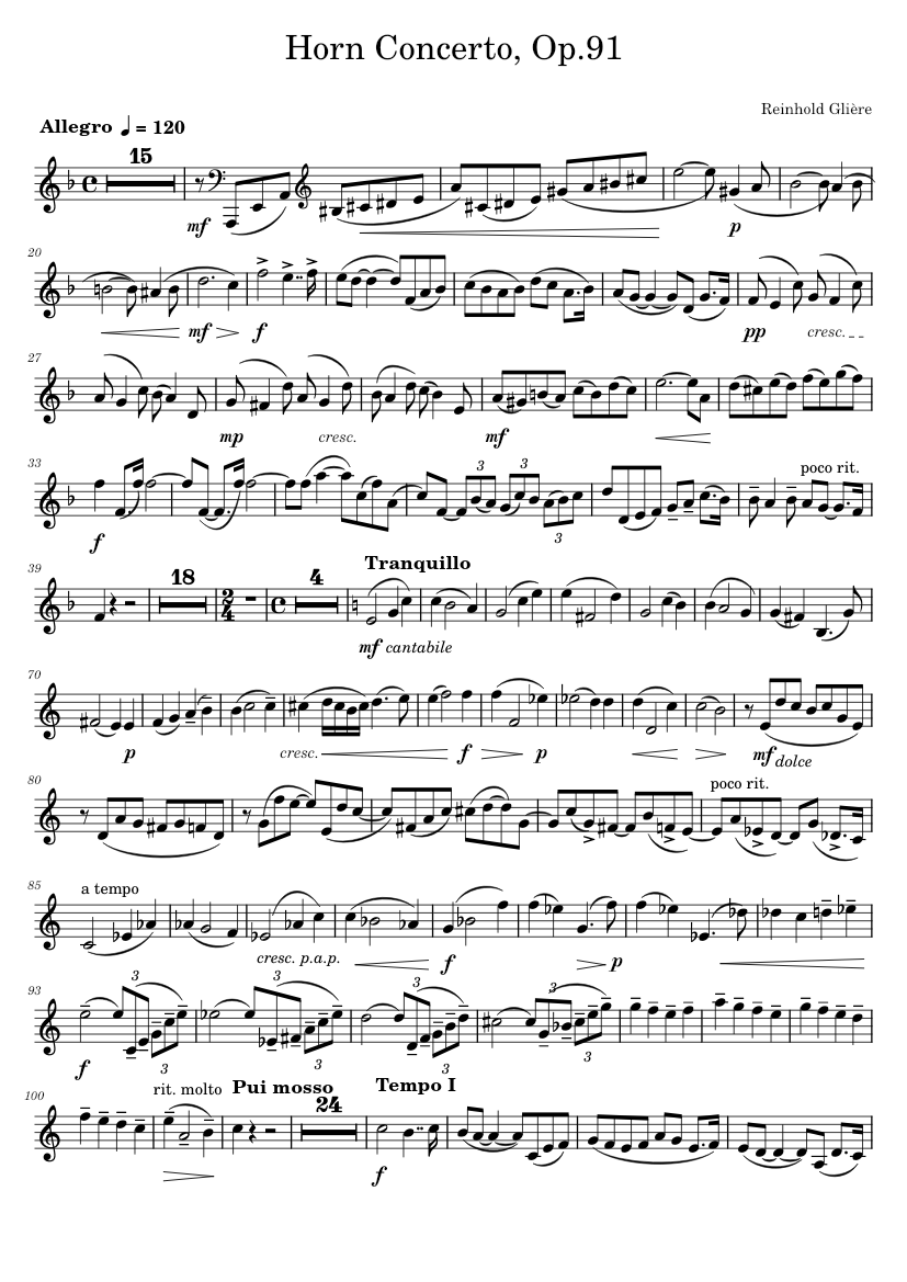 ホルン協奏曲, Op.91 (ラインホルト・グリエール) 楽譜 フレンチホルン