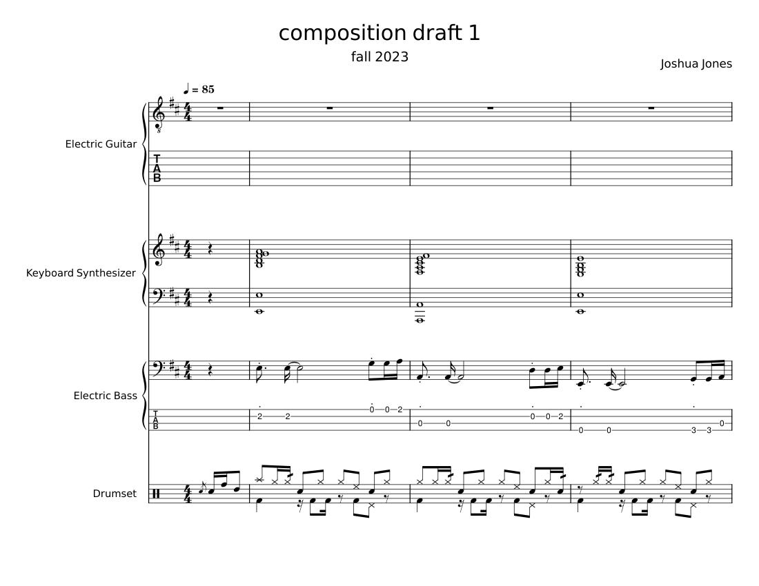 composition draft 1 Sheet Music for Guitar, Bass guitar, Drum group ...