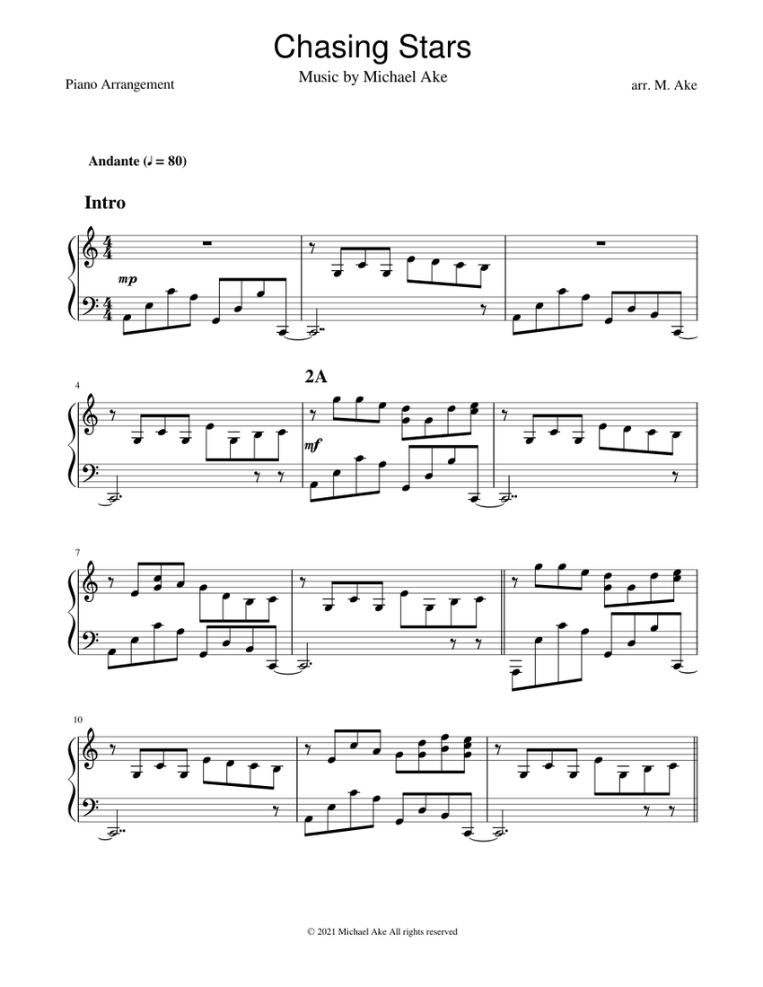 Chasing Stars - Michael Ake Sheet music for Piano (Solo) | Musescore.com