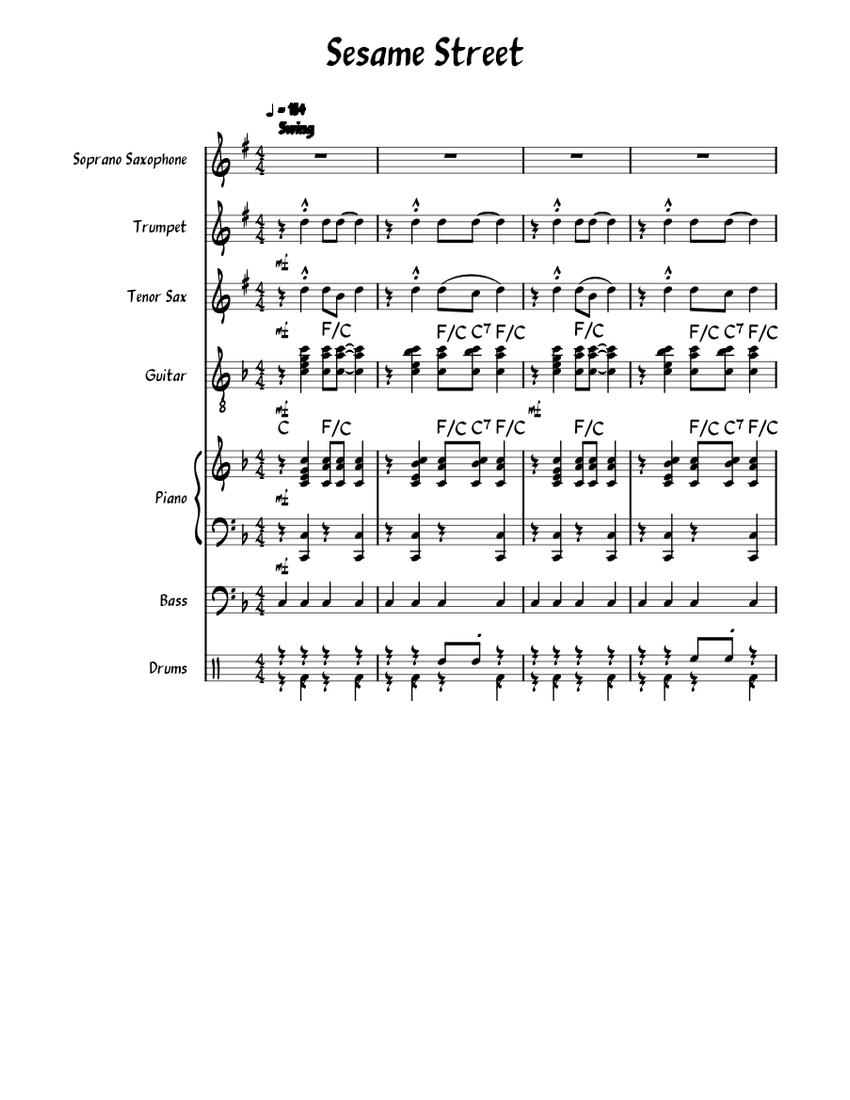 Sesame Street Sheet music for Piano, Saxophone tenor, Trumpet in b-flat, Guitar & more ...