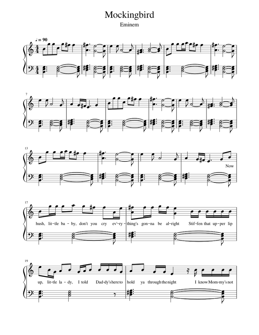 Mockingbird (Eminem) - piano solo [with lyrics] Sheet music for Piano