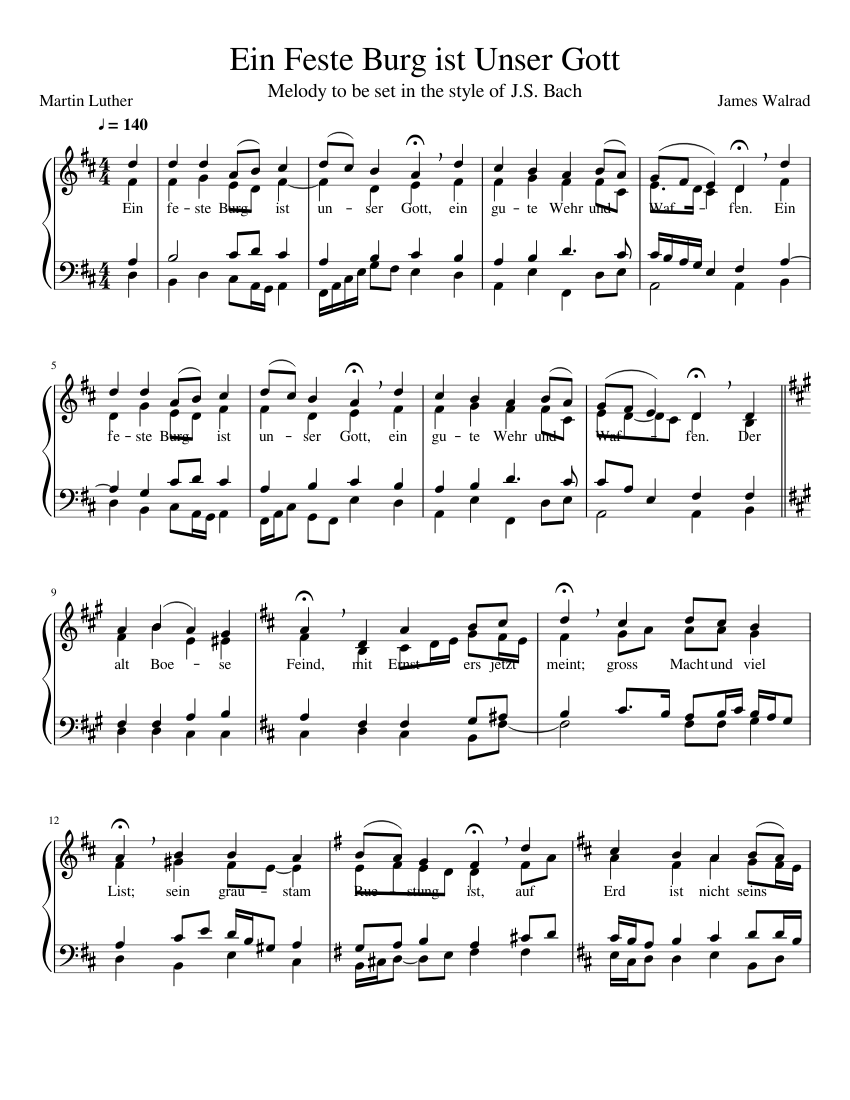 Ein Feste Burg ist Unser Gott Sheet music for Piano (Solo) | Musescore.com