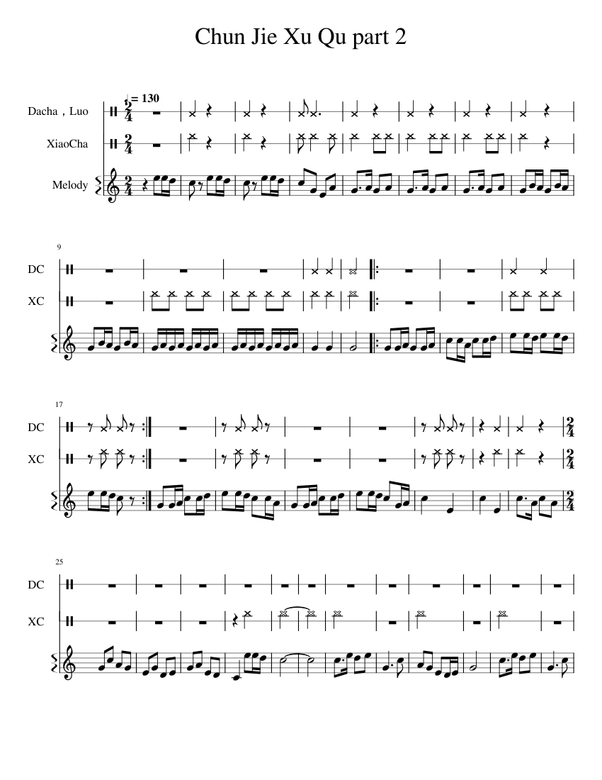 Chun Jie Xu Qu part 2 Sheet music for Piano, Drum group (Mixed Trio ...