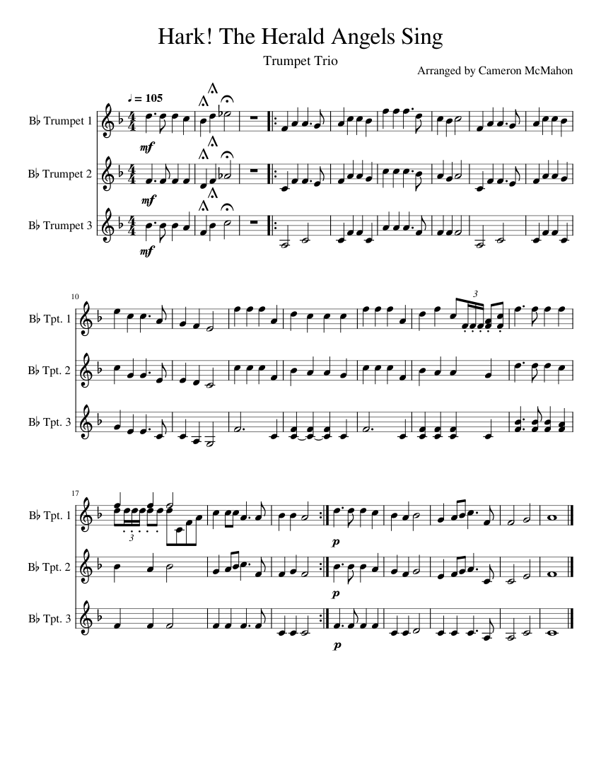 Hark! The Herald Angels Sing Trumpet Trio Sheet music for Trumpet (In B