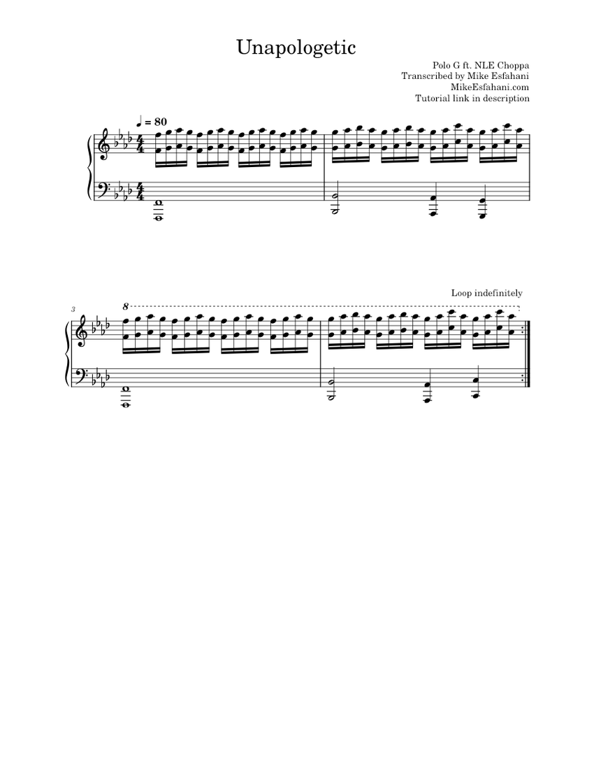Unapologetic - Polo G ft. NLE Choppa Sheet music for Piano (Solo) Easy |  Musescore.com