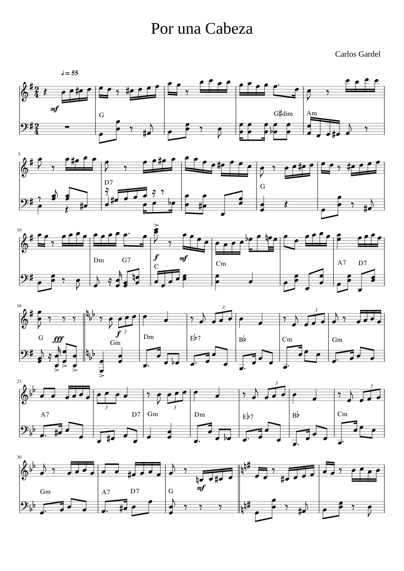 Por una Cabeza Sheet music for Violin (Solo)