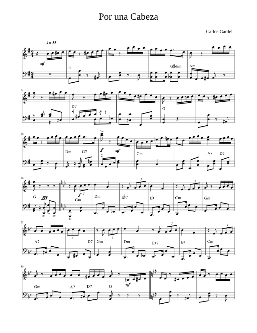 Por Una Cabeza Sheet Music For Violin Solo Musescore Com