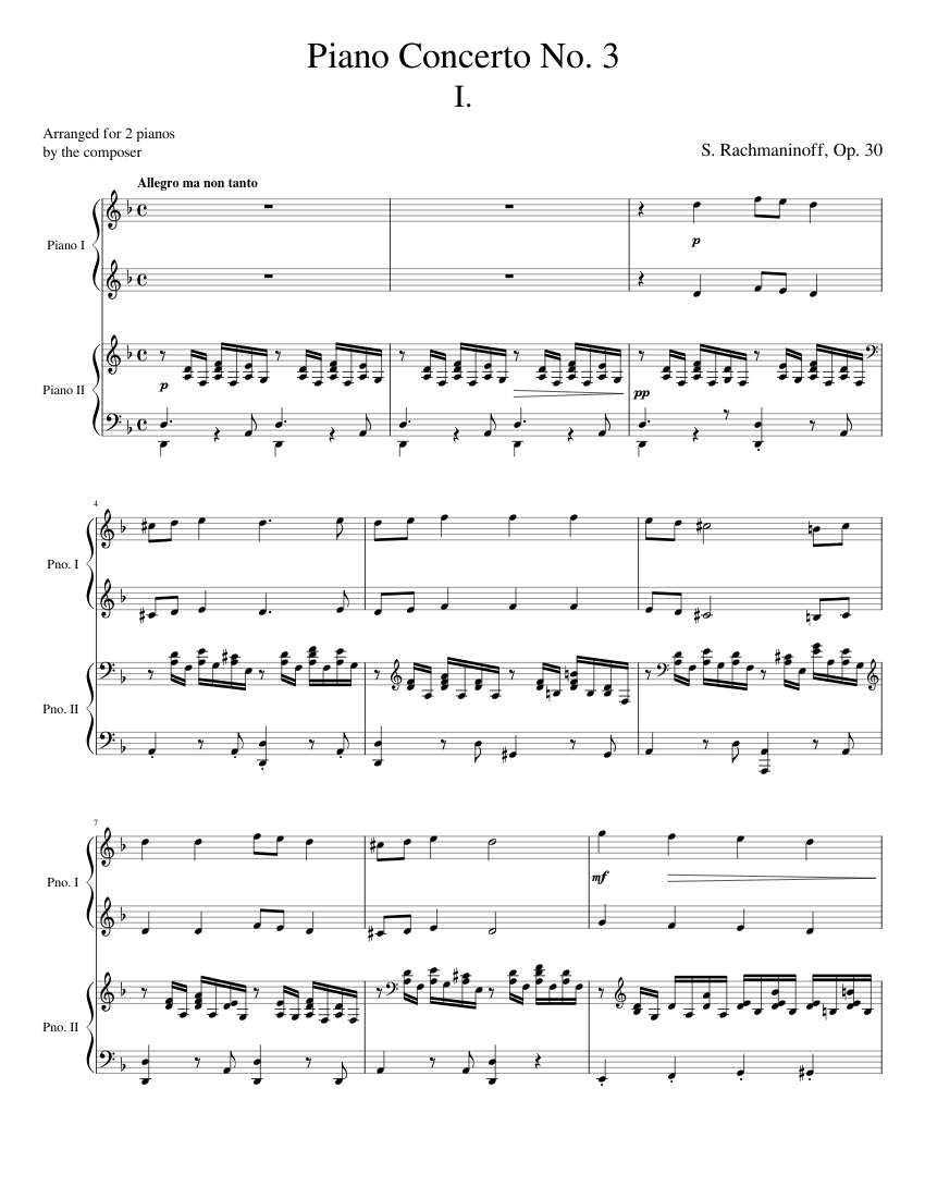 Rachmaninoff Piano Concerto No. 3, Movement (for 2 Pianos) Sheet music for Piano Duo) | Musescore.com