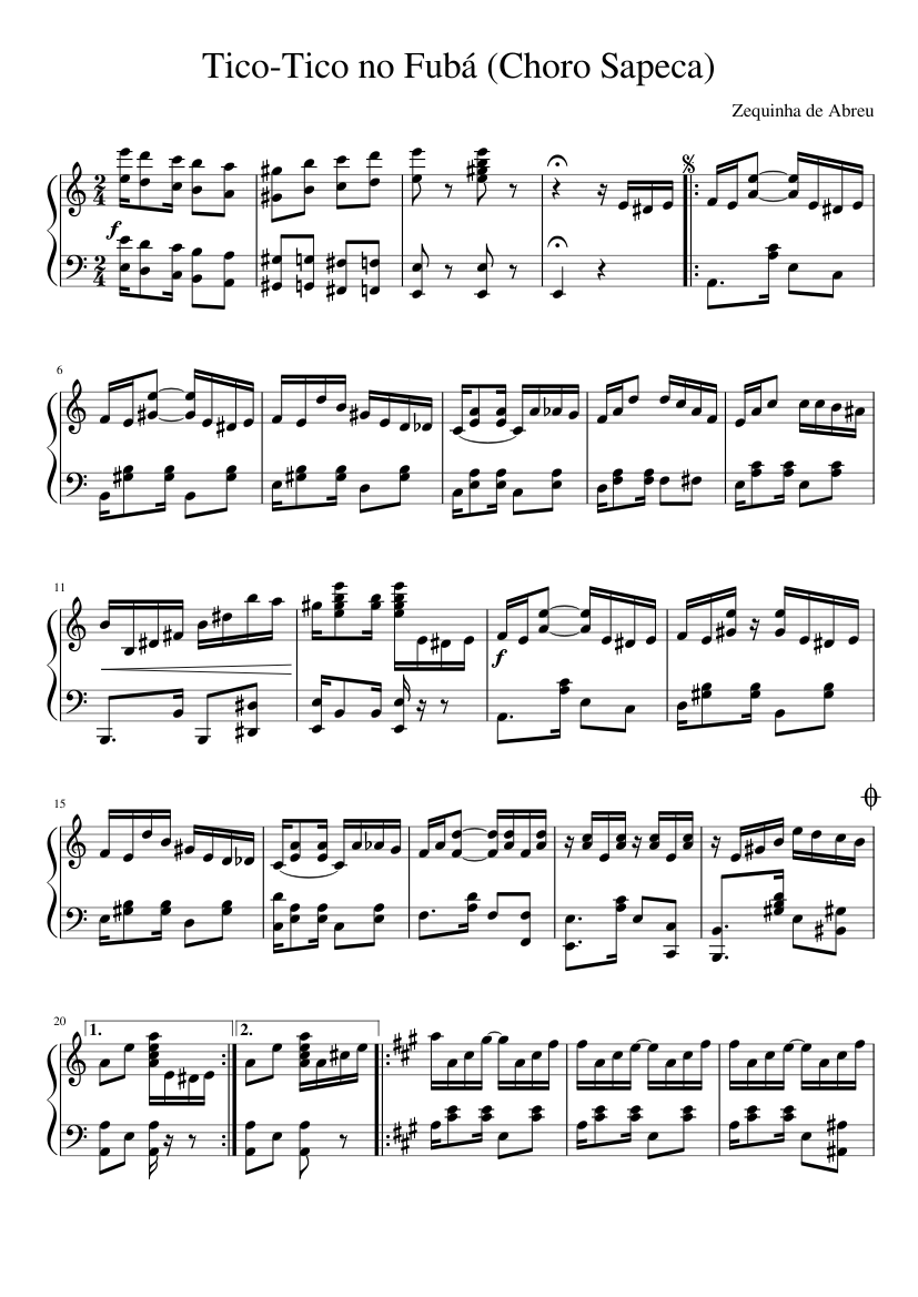 Tico Tico no Fubá (Choro Sapeca) Sheet music for Piano (Solo) |  Musescore.com
