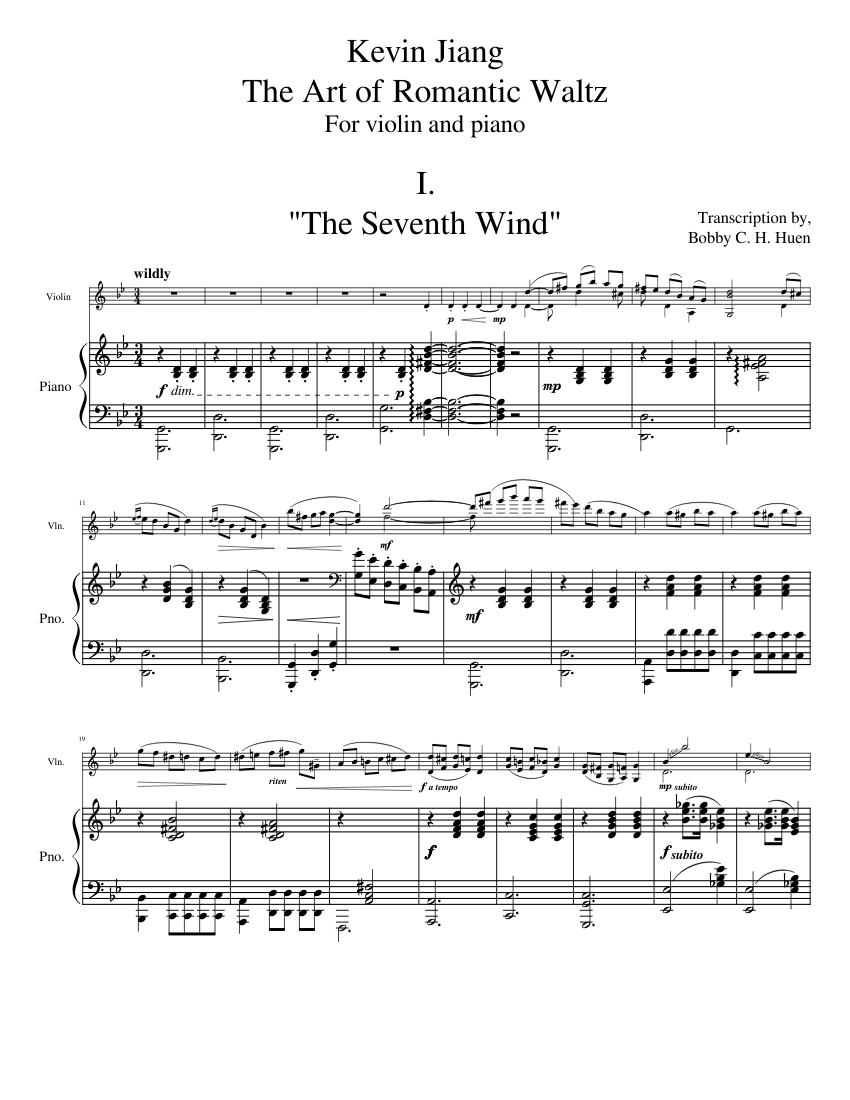 Original arrangement Kevin Jiang's waltzes for violin and piano