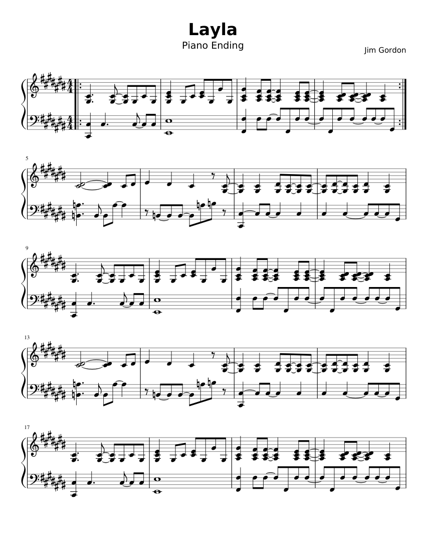 Layla Piano Ending Sheet Music For Piano Solo Musescore Com Includes transpose, capo hints, changing speed and much more. layla piano ending sheet music for