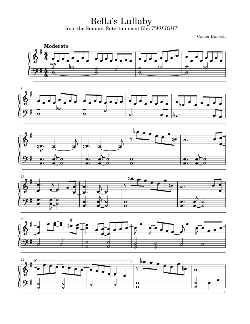 Bella's Lullaby - Carter Burwell Sheet music for Piano (Solo) |  Musescore.com