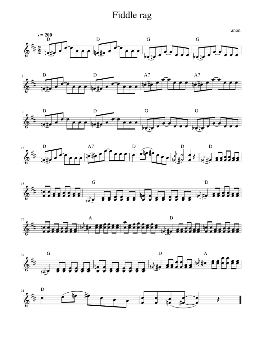 Fiddle rag Sheet music for Piano (Solo) Easy | Musescore.com