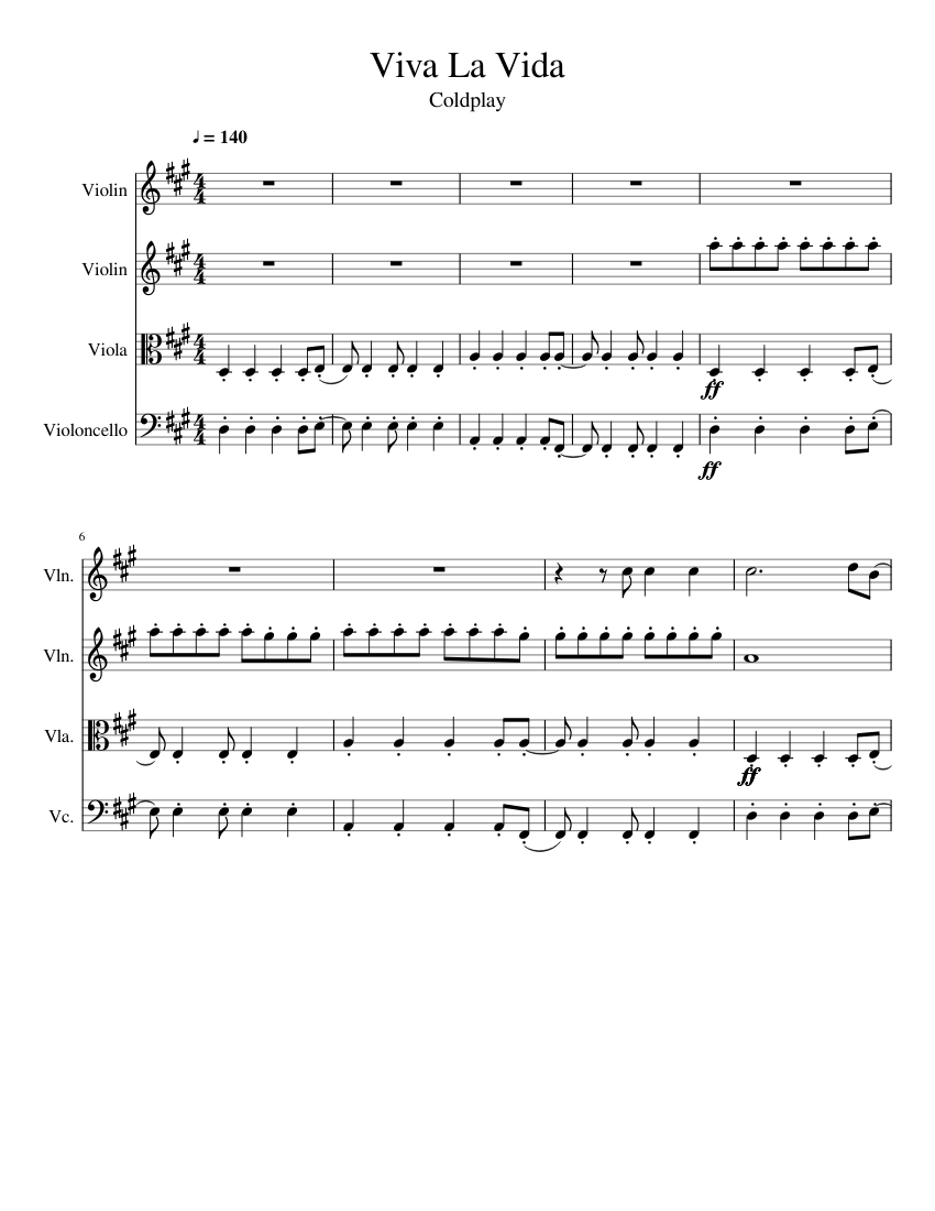 Viva la Vida Sheet music for Violin, Viola, Cello (String Quartet) |  Musescore.com