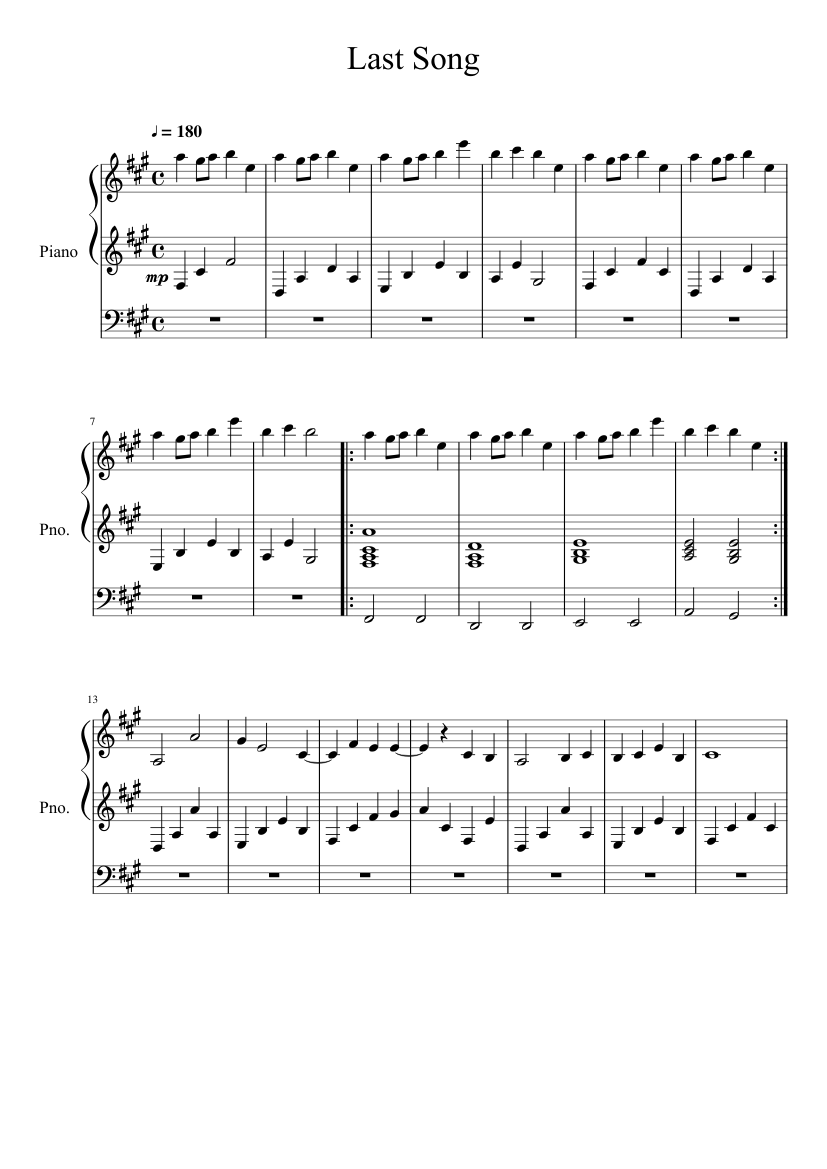 Last Song Sheet music for Piano (Solo) | Musescore.com