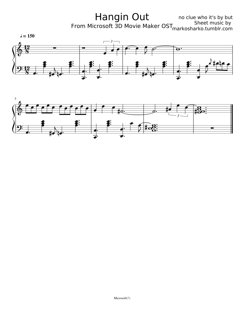 Hangin Out Sheet music for Piano (Solo) | Musescore.com