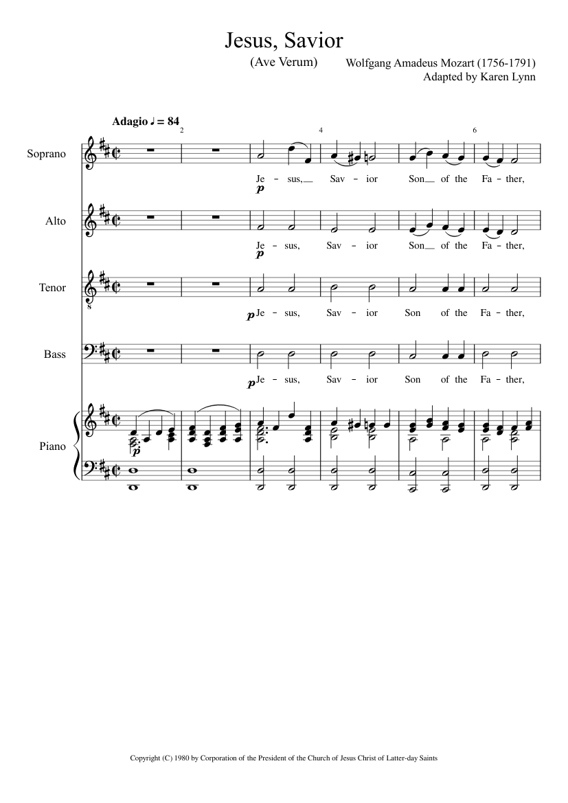 Jesus, Savior Sheet Music for Piano, Bass guitar (Mixed Duet