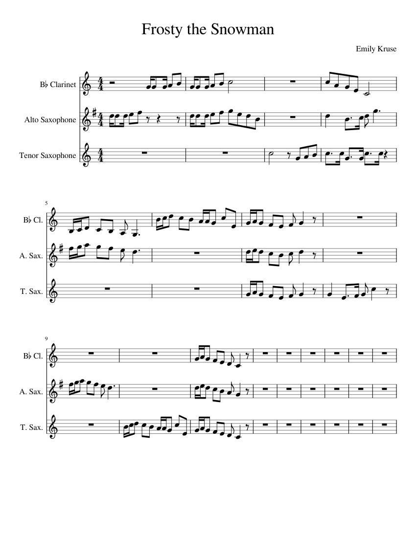 Frosty The Snowman Sheet Music For Clarinet In B-flat, Saxophone Alto ...