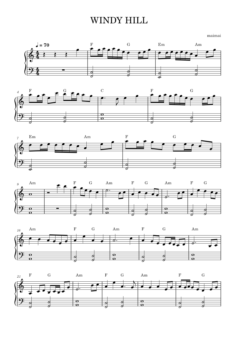 WINDY HILL – ngonhumai01 Sheet music for Piano (Solo) Easy | Musescore.com