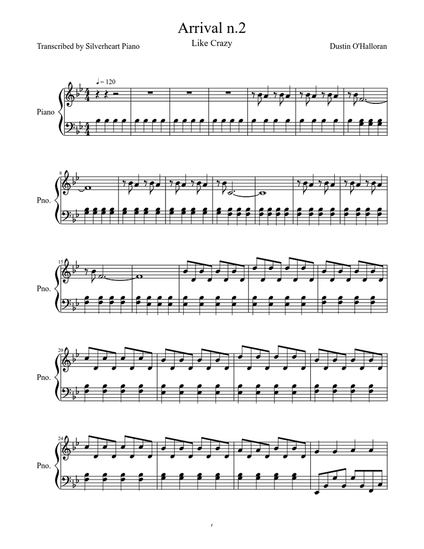 Like Crazy Arrival N 2 Dustin O Halloran Sheet Music For Piano Solo Musescore Com