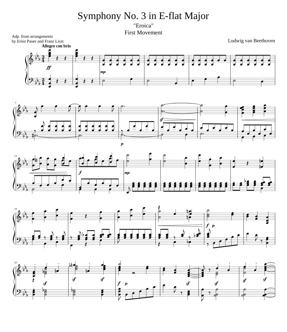 Beethoven ("Eroica") Symphony No. 3 in E-flat Major (1st movement) Piano  solo Sheet music for Piano (Solo) | Musescore.com