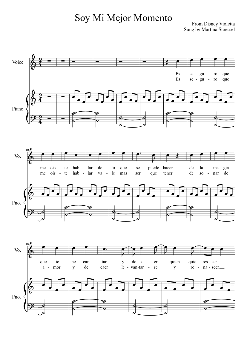 Violetta - Soy Mi Mejor Momento Sheet music for Piano, Voice (other) (Piano-Voice)  | Musescore.com