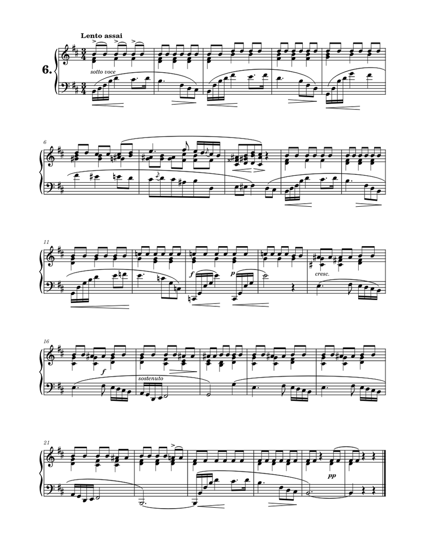 Chopin - Prelude No. 6 In B Minor (Op. 28) Sheet Music For Piano (Solo ...