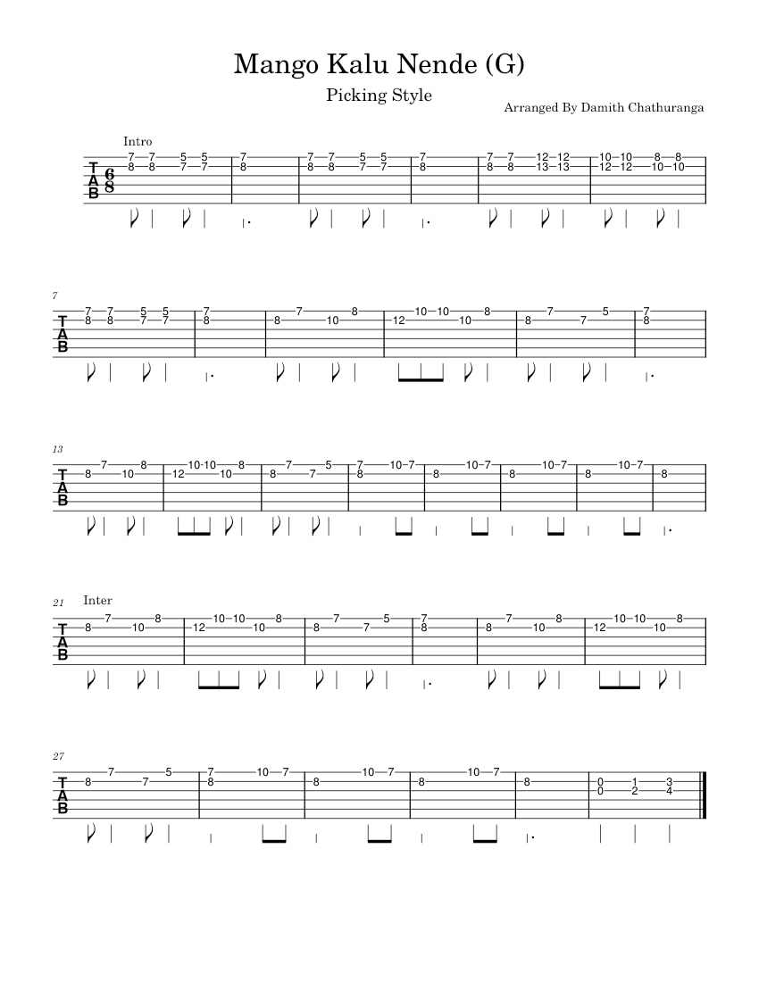 Mango Kalu Nende G Arranged By Damith Chathuranga Sheet Music For Mango Kalu Nende G Arranged By Damith Chathuranga Sheet Music For