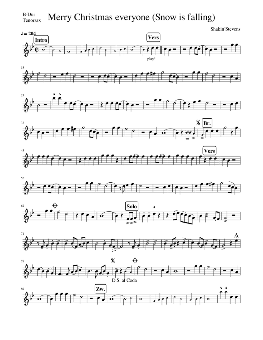 Merry Christmas Everyone Snow Is Falling Bb Dur Sheet Music For Piano Solo Musescore Com