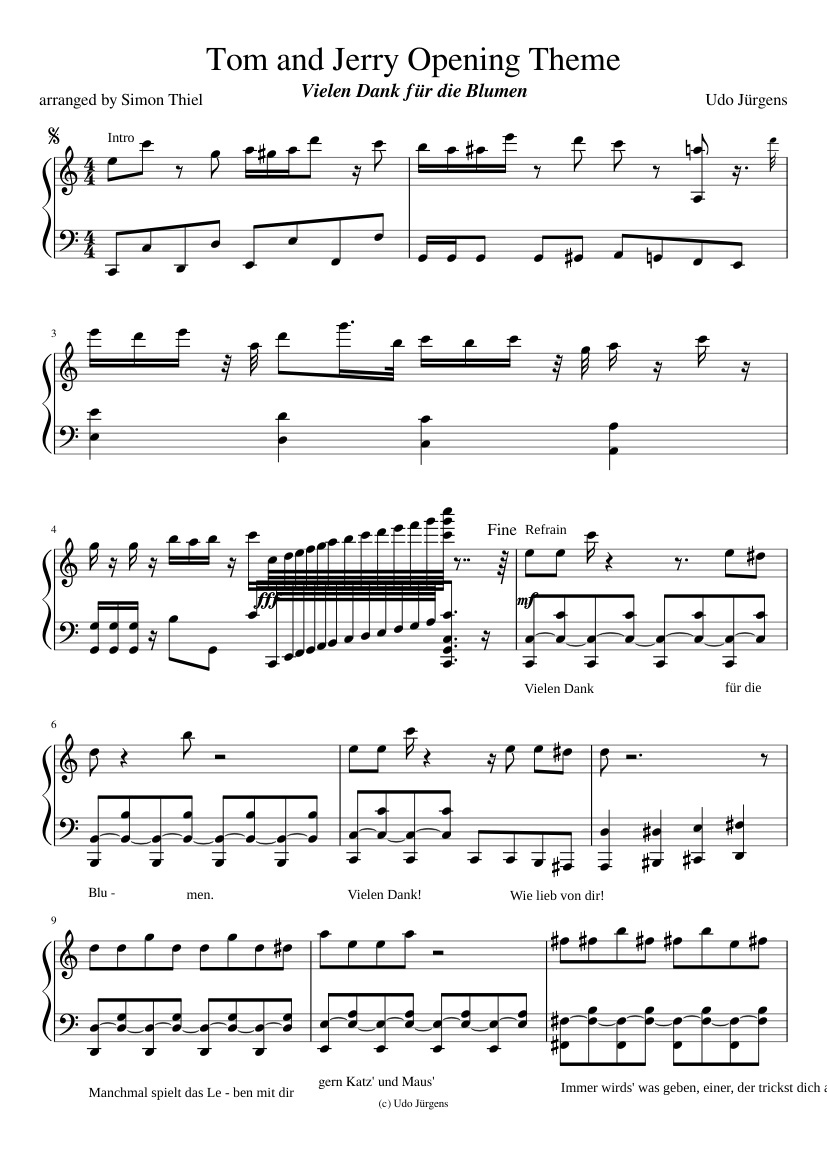 Tom and Jerry Opening Theme Sheet music for Piano (Solo) | Musescore.com