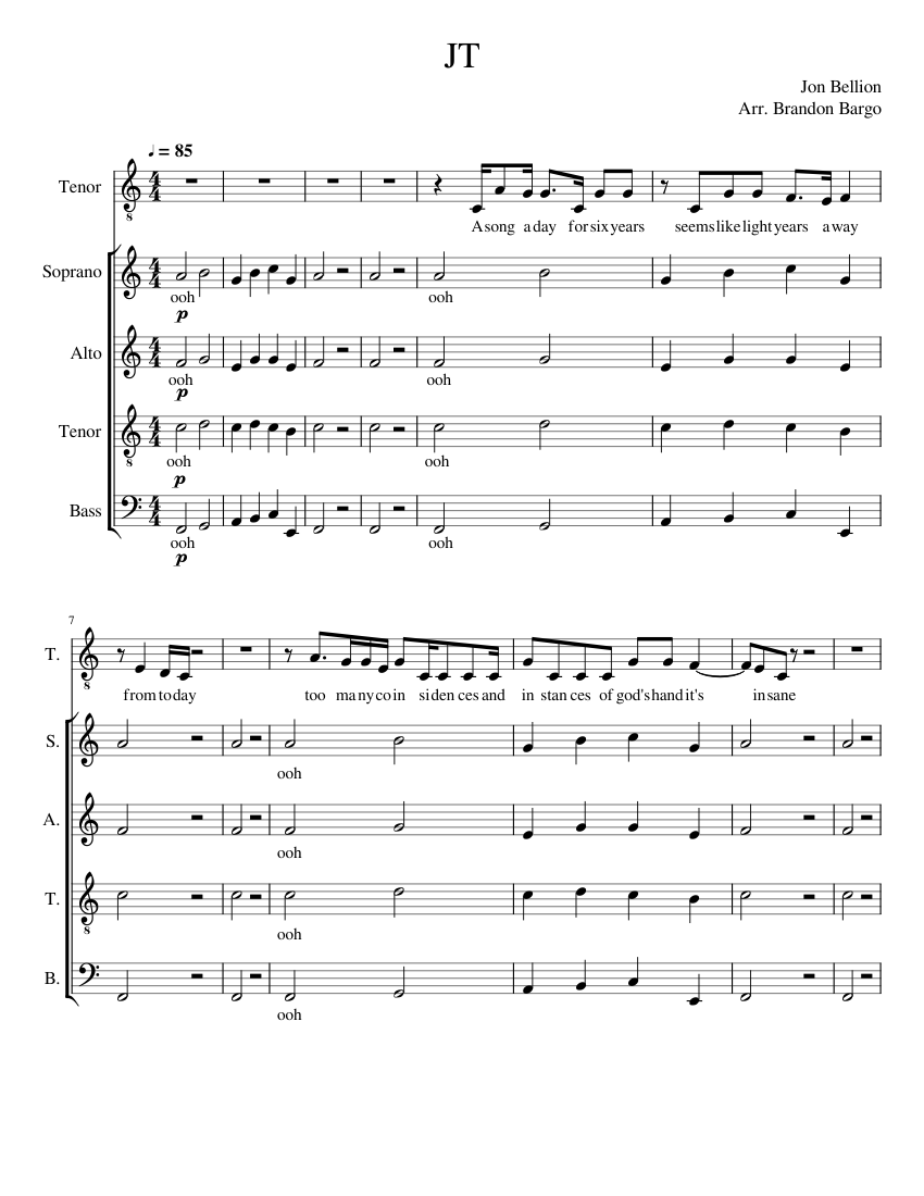 Jt Jon Bellion Sheet Music For Soprano Tenor Alto Bass Choral Musescore Com Conversations with my wifejon bellion • conversations with my wife. jt jon bellion sheet music for