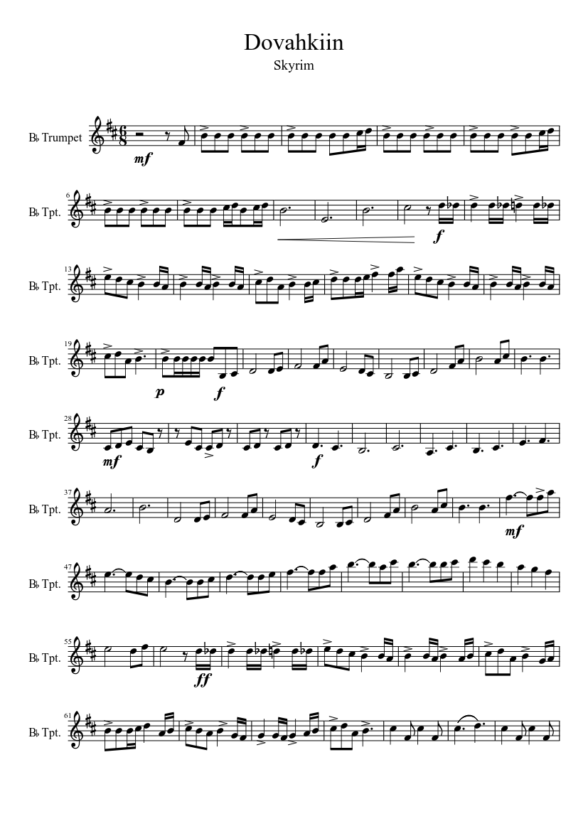Dovahkiin Trumpet Solo Sheet Music For Trumpet Solo Musescore Com