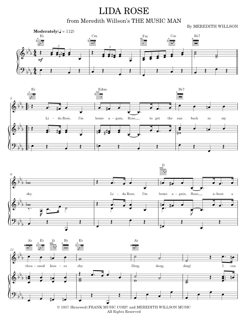 Play Official version of Lida Rose sheet music by Meredith Willson, The ...