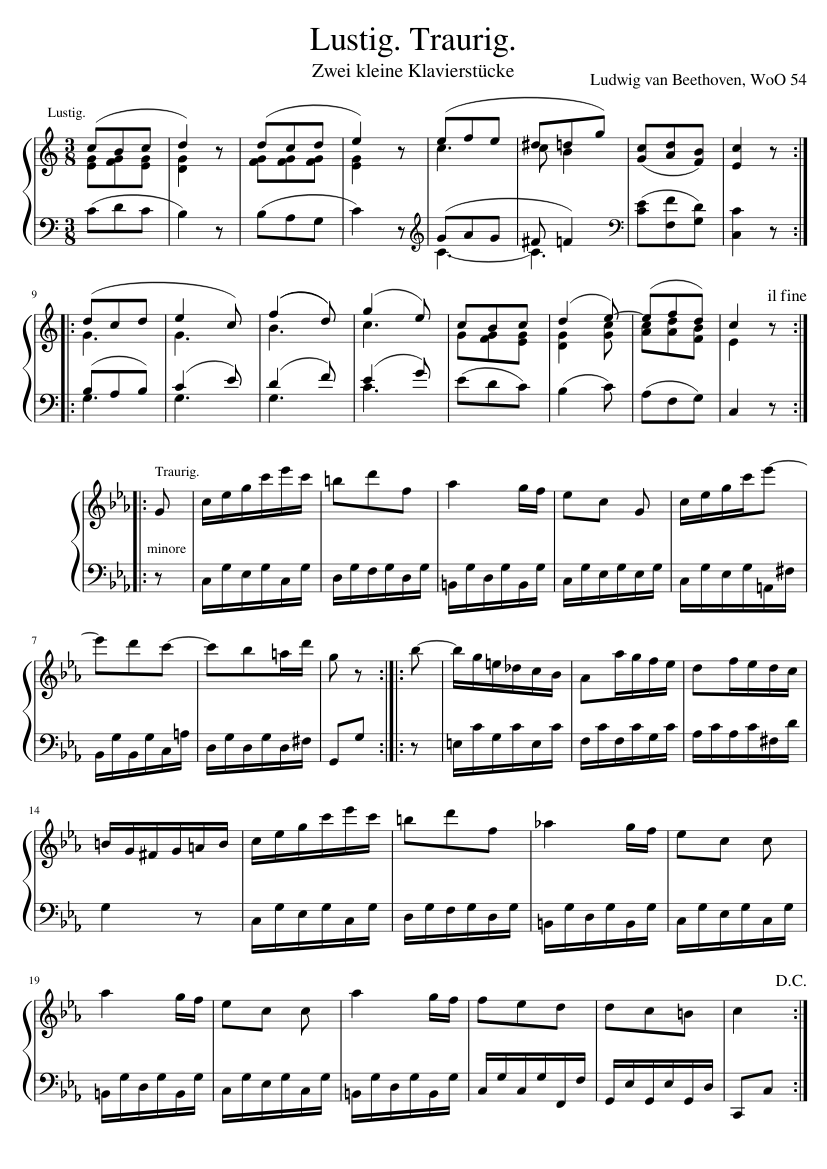 Ludwig van Beethoven: Zwei kleine Klavierstücke Lustig. Traurig. WoO 54