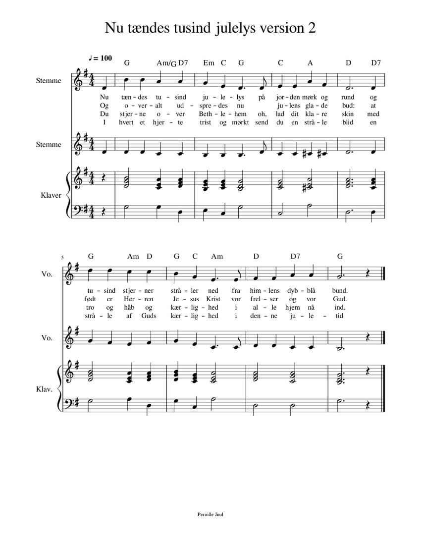 Nu tændes tusind julelys version 2 Sheet music for Piano, Vocals (Mixed  Trio) | Musescore.com